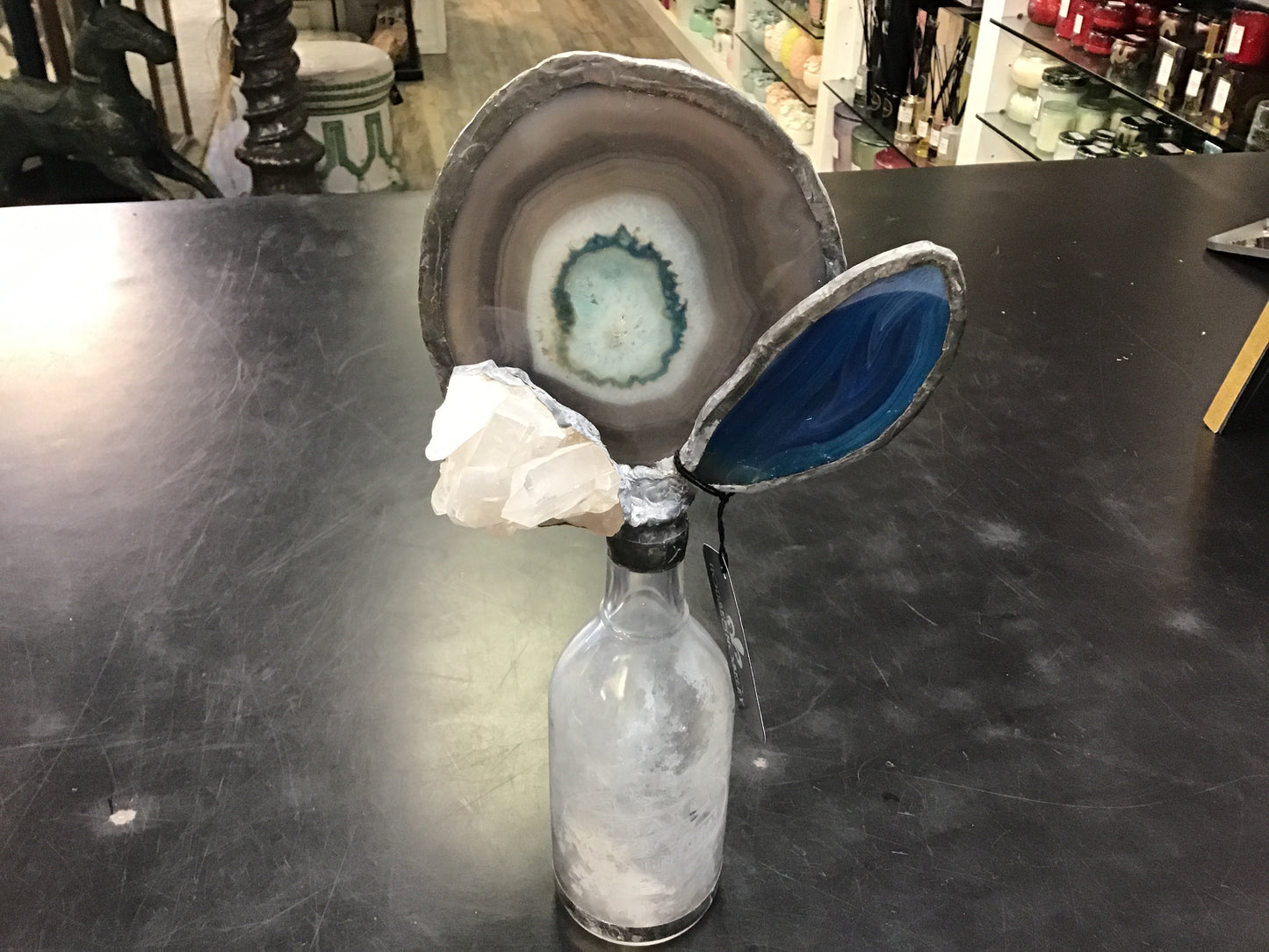 Double Blue Agate Geode Bottle