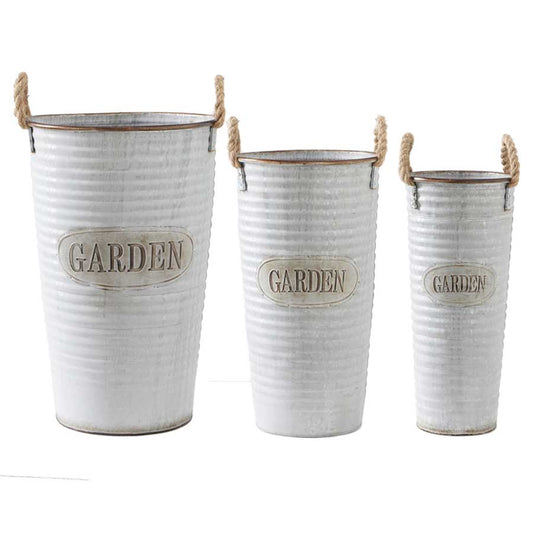 Metal Ribbed Garden Buckets w/Rope Handles Med