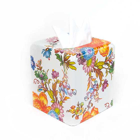 Flower Market Boutique Tissue Box Cover - White