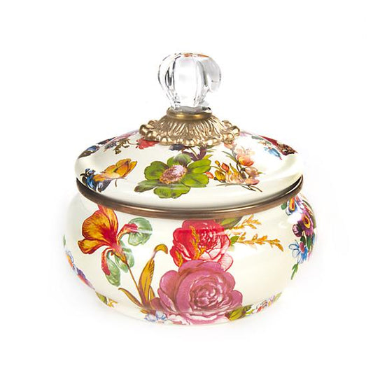 White Flower Market Squashed Pot