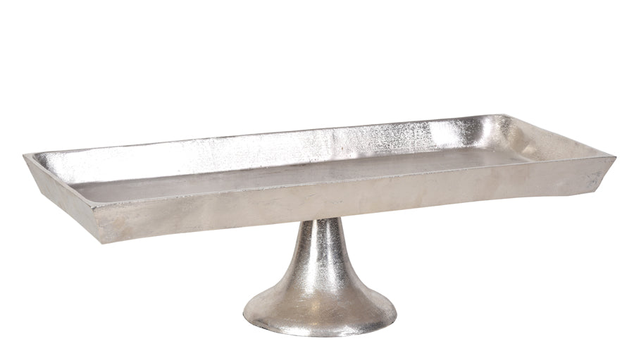 Trolle Footed Tray Raw Nickel, 25"x9.5"x7"