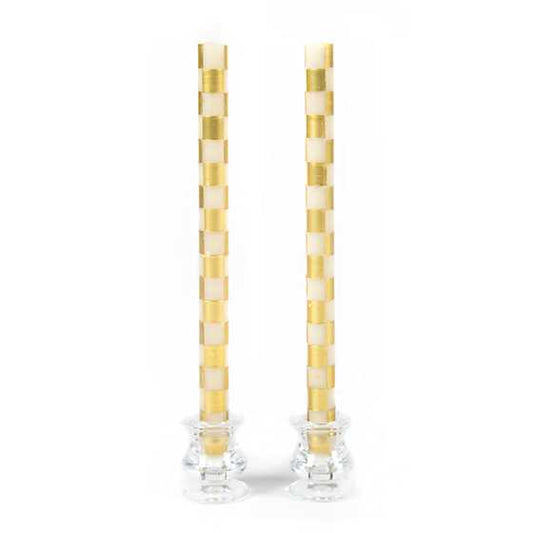 Check Gold & Ivory Dinner Candles, Set of 2