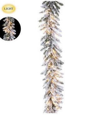 Flocked Pine Garland x240 With 100 HLED Twinkle Lights Snow