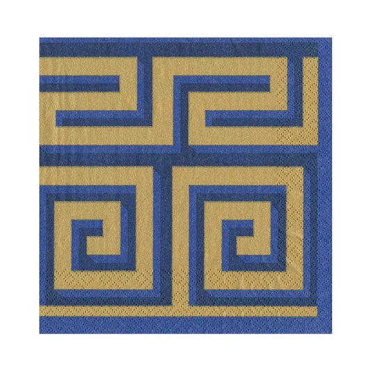 Greek Meander Paper Luncheon Napkins in Blue & Gold - 20 Per Package
