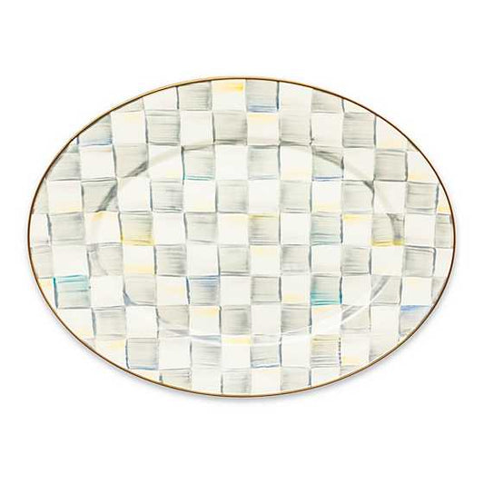 Sterling Check Enamel Oval Platter - Medium