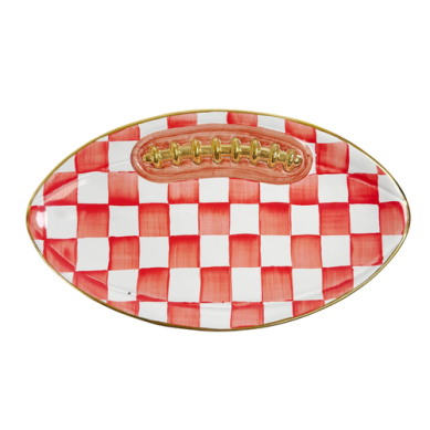 Red Check Ceramic Football Platter