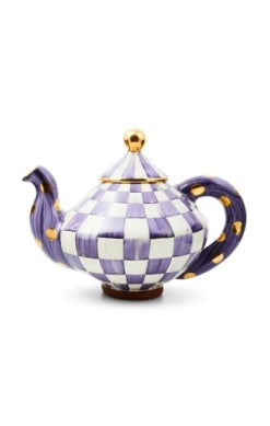 Plum Check Ceramic Teapot