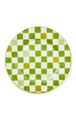 Green Check Round Platter