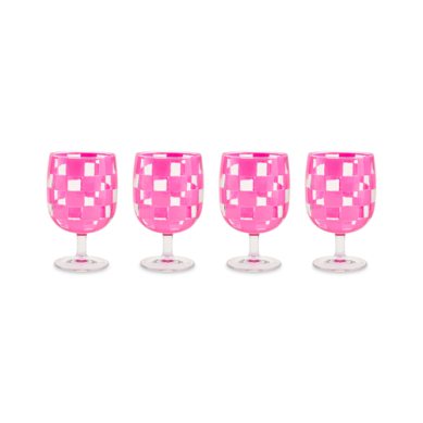 Pink Check Acrylic Water Goblets, Set of 4