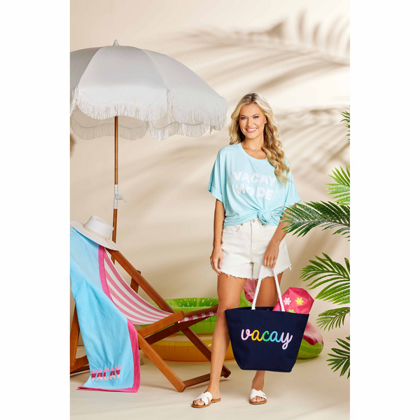 Navy Vacay Beach Tote