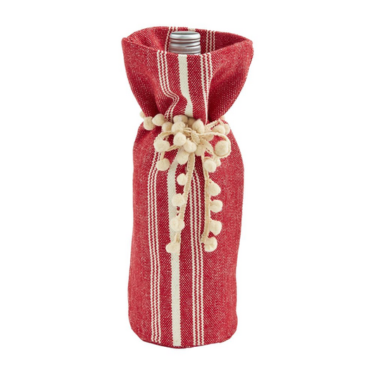 Red Grain Sack Christmas Wine Bag