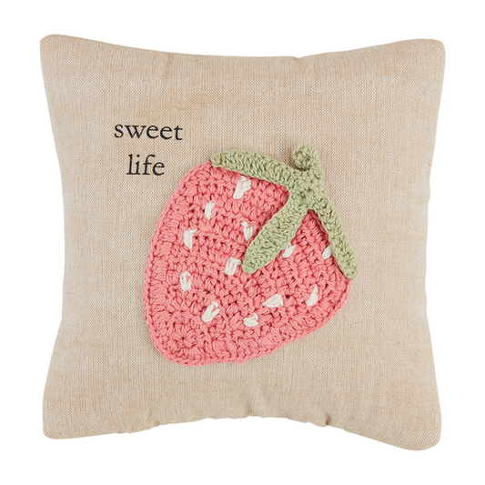 Strawberry Flower Mini Crochet Pillow