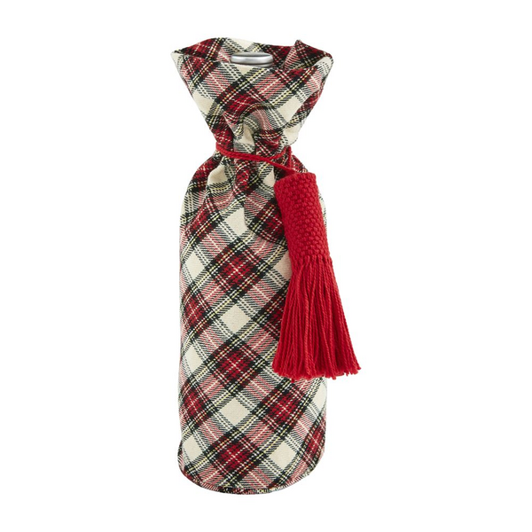 White Plaid Christmas Wine Bag