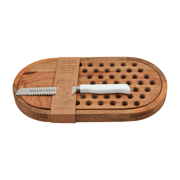 Bread Board With Crumb Catcher & Knife Set