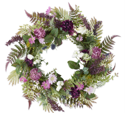 Purple & White Perennials Spring Wreath 26 Inch